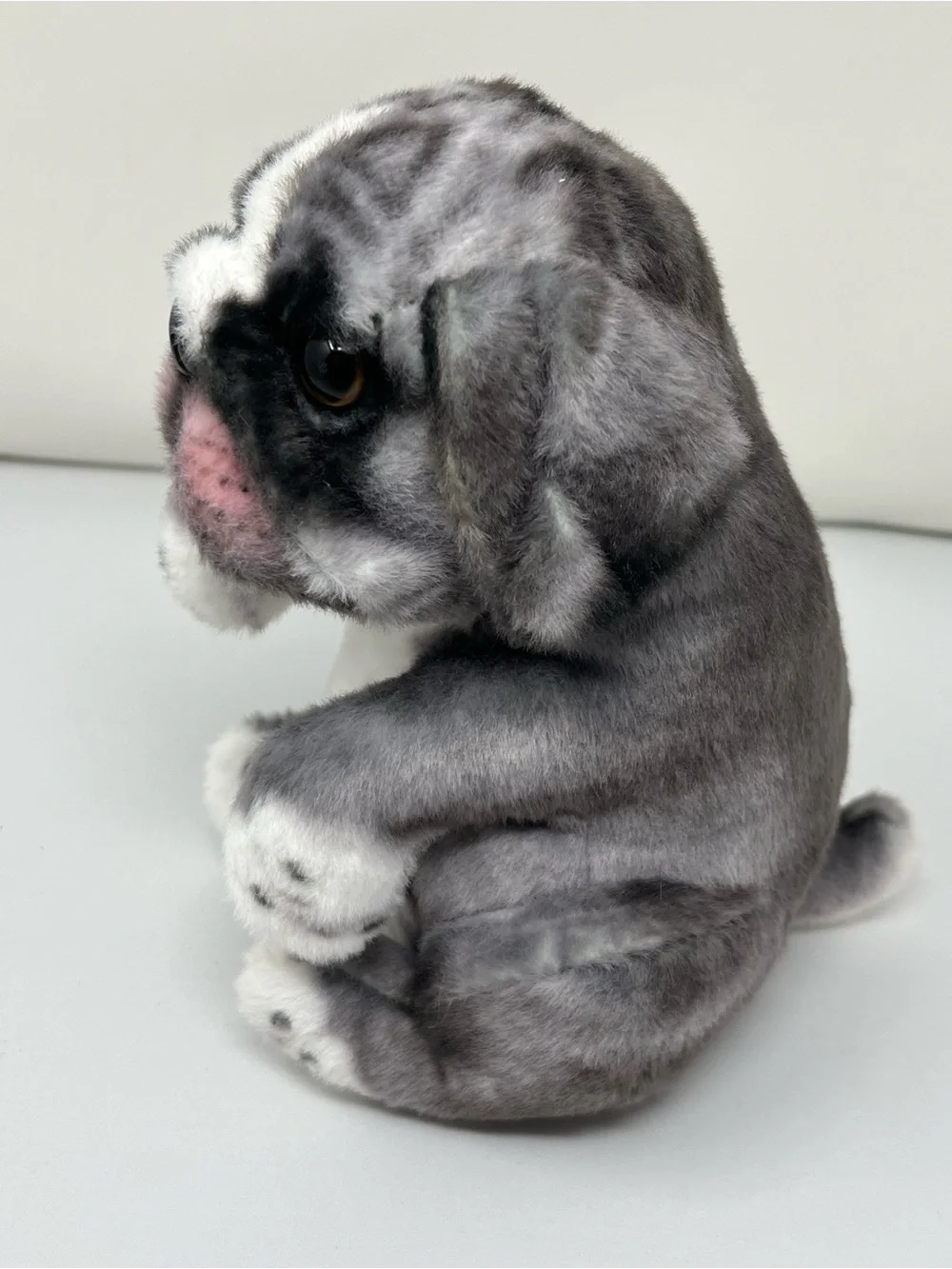Realistic Gray Bulldog Puppy Plush Stuffed Animal Big Eyes Soft Dog Plush 7”